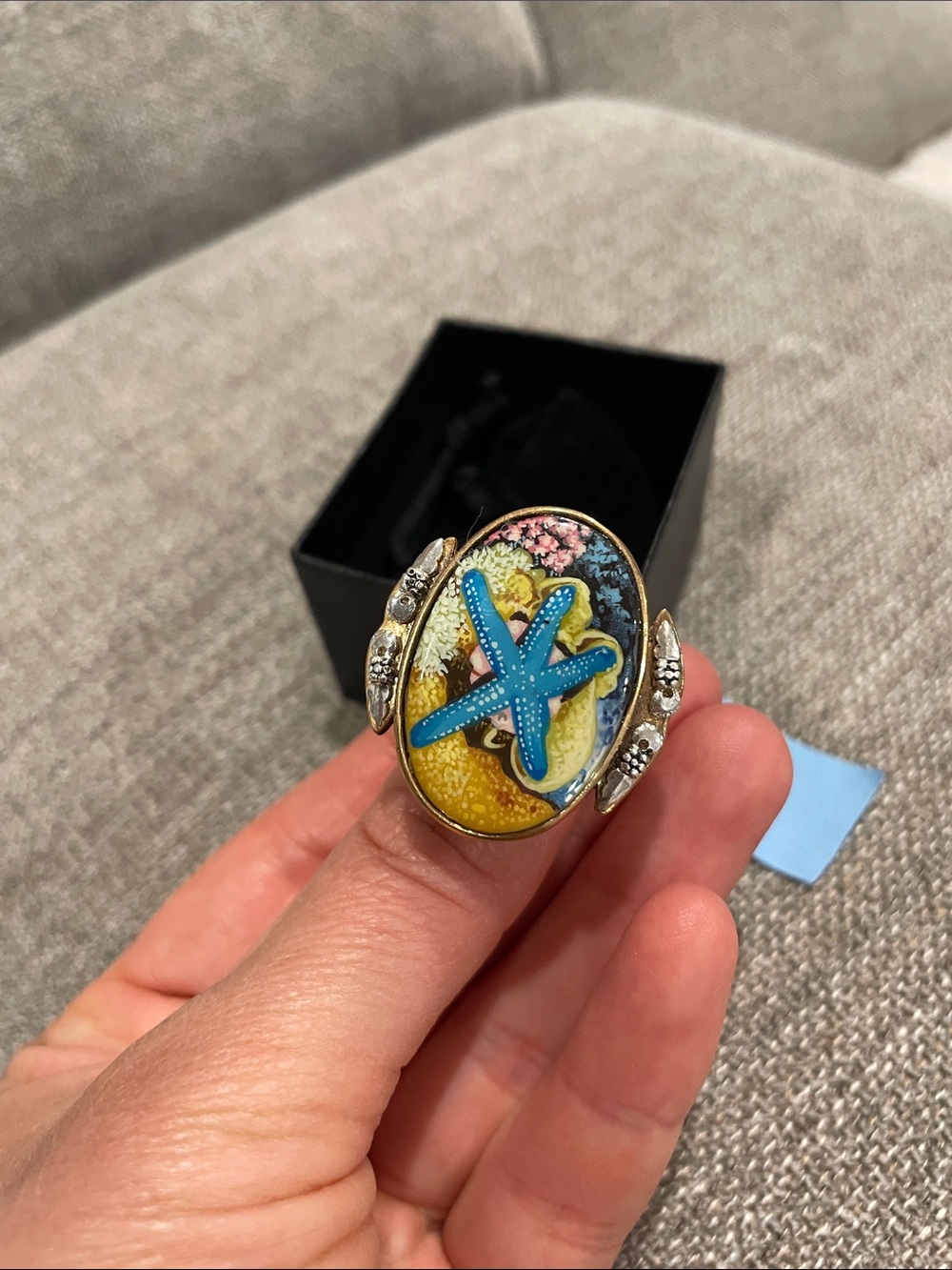 Blue Starfish Oval Statement Ring